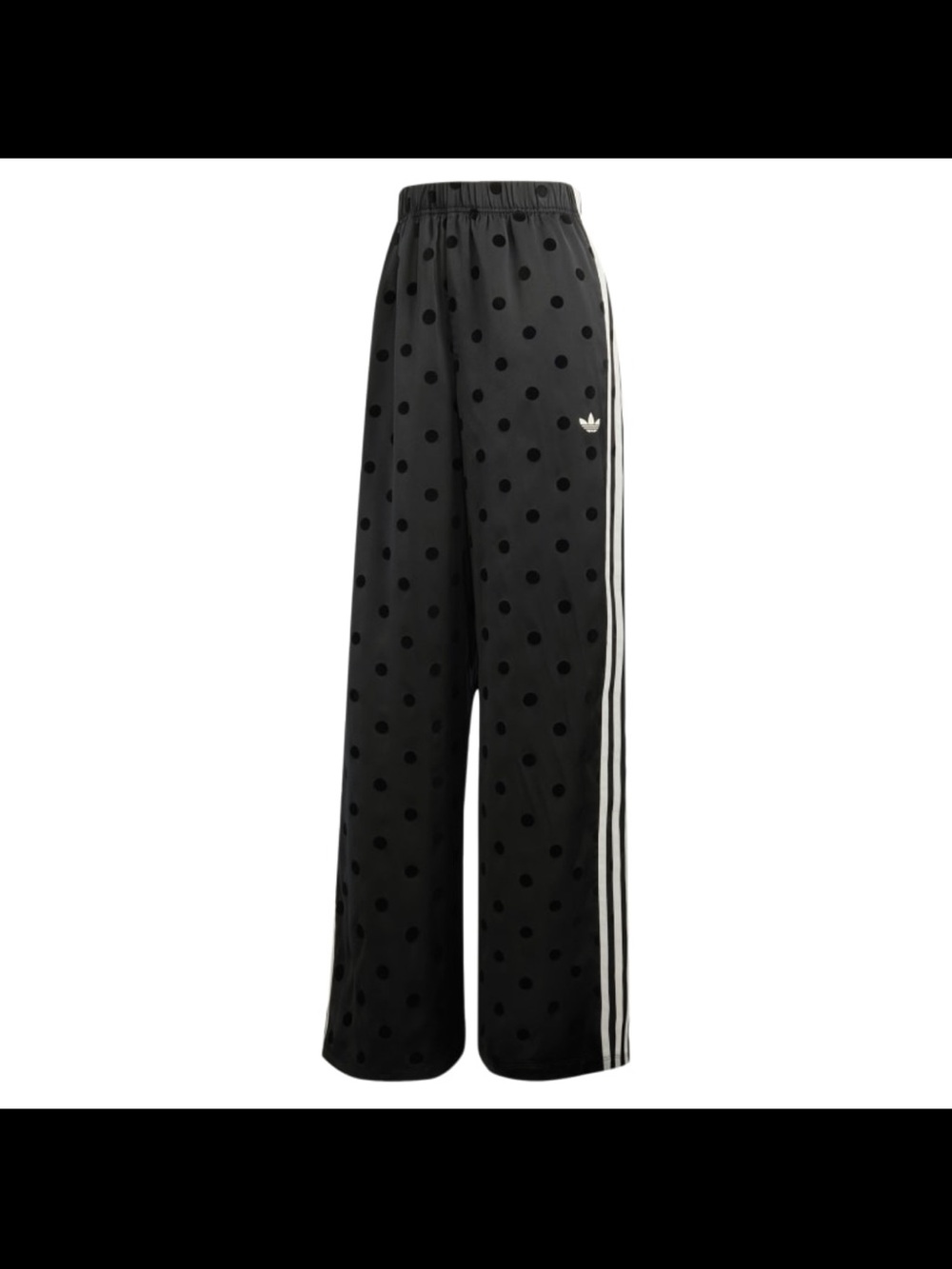 adidas Black Polka-Dot Wide-Leg Satin Pants and Jacket with White Side Stripes